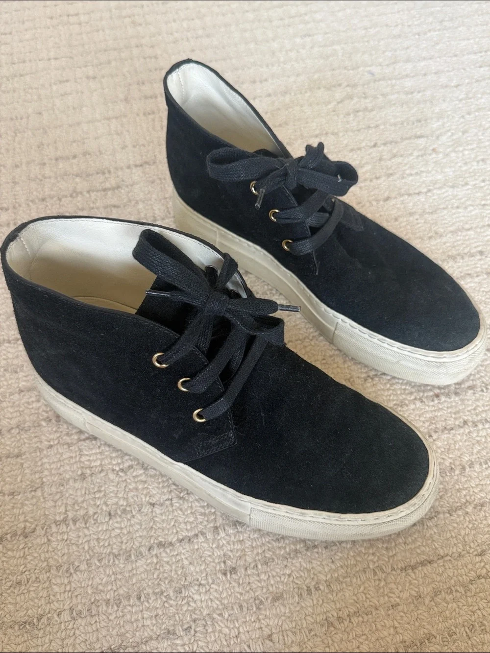 Made in Italy Woman’s Black Suede High-Top Sneakers with White Sole